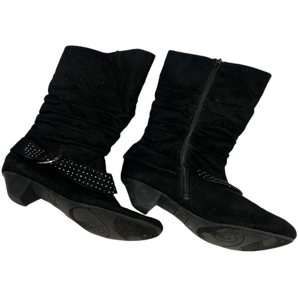 American‎ Eagle AE Boots Black Pointed Toe Mid Calf Studded Buckle Women's 5.5 - Picture 3 of 13